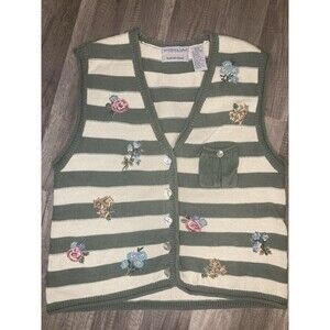 Vtg Northern Isle Sweater Vest Womens XL Floral Hand Embroidered Cottage Teacher